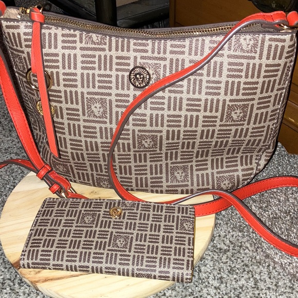 Anne Klein Brown and Red Shoulder Bag Set 11” X 8” - Picture 1 of 11